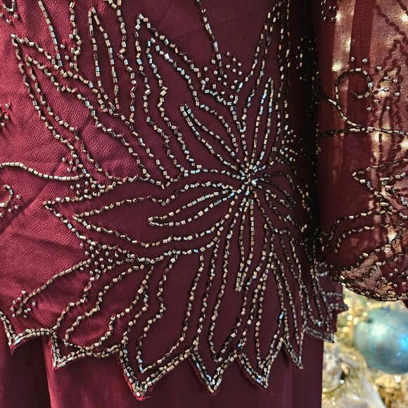 NWT J Kara Womens 3/4 Floral Beaded Pop Over Gown, 14 - Picture 6 of 9